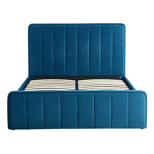 Lit coffre 160x200cm en velours bleu canard avec tête de lit + sommier à lattes - Collection Bold