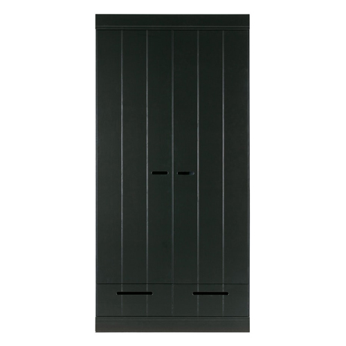 Armoire 2 portes 2 tiroirs en pin noir - Connect
