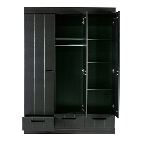 Armoire 3 portes 3 tiroirs en pin noir - Collection Connect - Woood