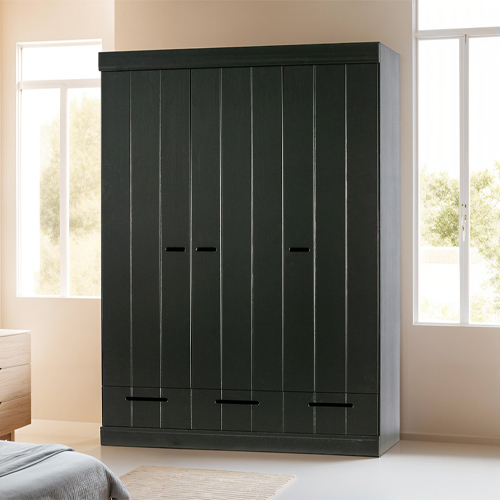 Armoire 3 portes 3 tiroirs en pin noir - Collection Connect - Woood