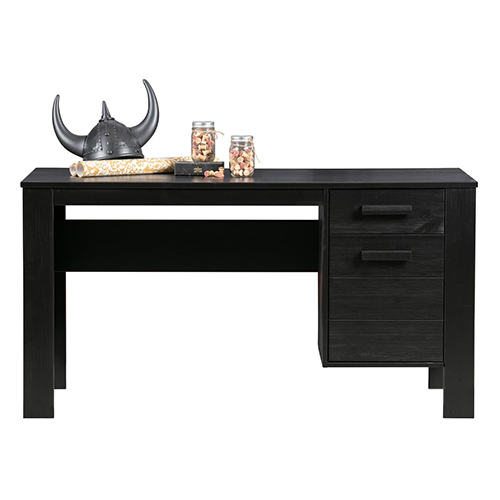 Bureau 1 porte 1 tiroir en pin laqué noir - Dennis