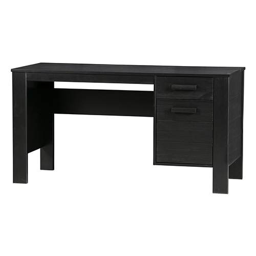Bureau 1 porte 1 tiroir en pin laqué noir - Collection Dennis - Woood