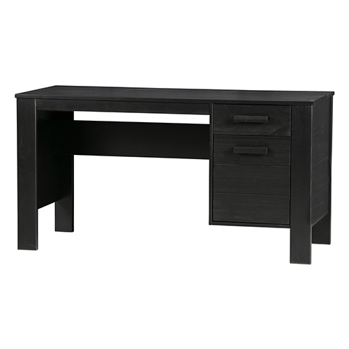 Bureau 1 porte 1 tiroir en pin laqué noir - Dennis