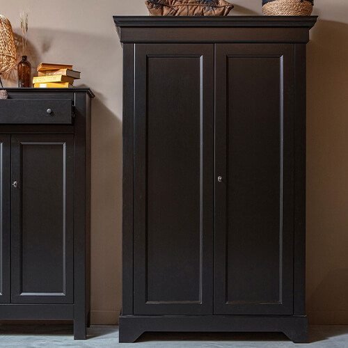 Armoire 2 portes en pin laqué noir - Collection Isabel - Woood