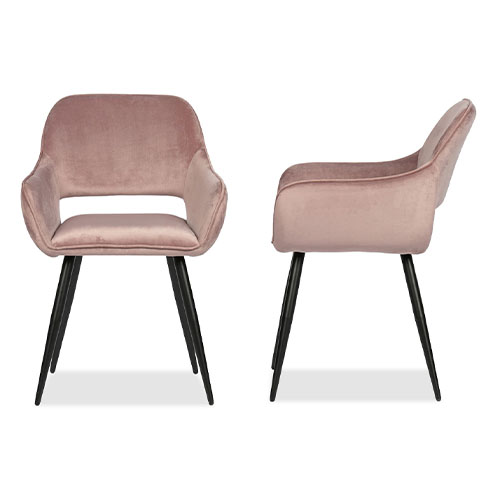 Lot de 2 chaises avec accoudoirs en velours rose - Collection Jelle - Woood