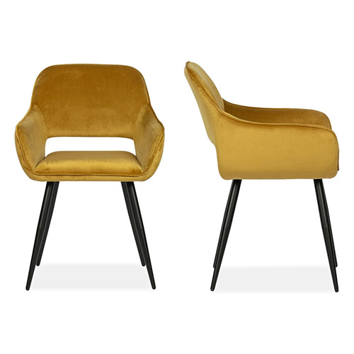 Lot de 2 chaises avec accoudoirs en velours jaune - Collection Jelle - Woood