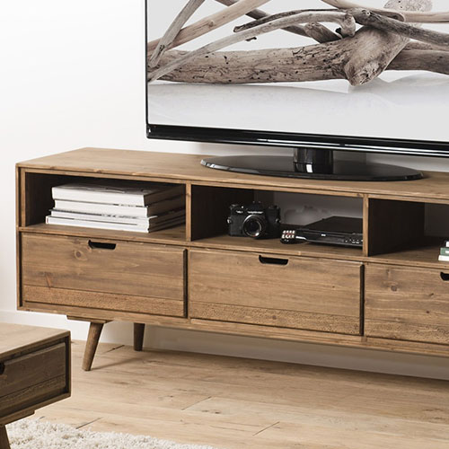 Meuble TV scandinave 3 tiroirs 3 niches en pin - Collection Andy