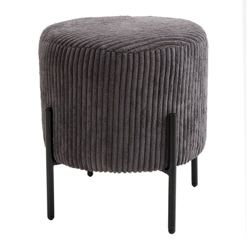 Tabouret rond en velours côtelé gris anthracite piètement métal - Collection Agathe