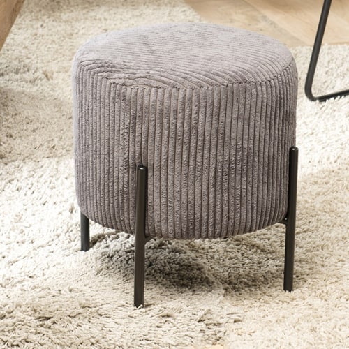 Tabouret rond en velours côtelé gris anthracite piètement métal - Collection Agathe