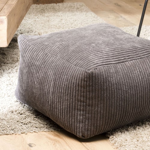 Pouf carré en velours côtelé gris anthracite - Collection Agathe