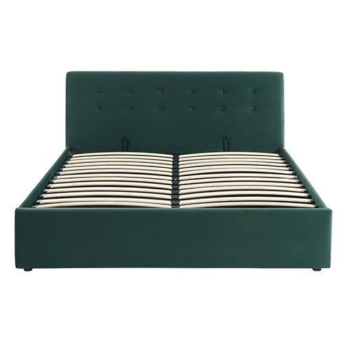 Lit coffre 160x200 en velours vert avec tête de lit et sommier à lattes - Collection Tina