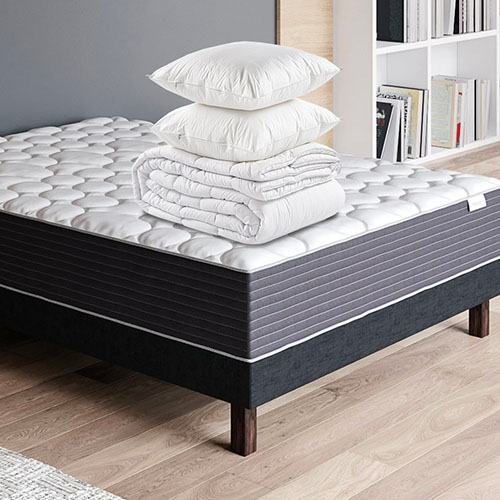 Ensemble matelas + sommier 140x190cm + couette + 2 oreillers - Memo HR