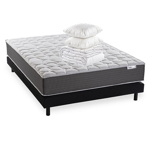 Ensemble matelas + sommier 160x200cm + couette + 2 oreillers - Memo HR