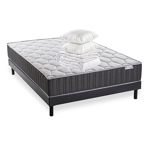 Ensemble matelas + sommier 140x190cm + couette + 2 oreillers - Memo Prestige