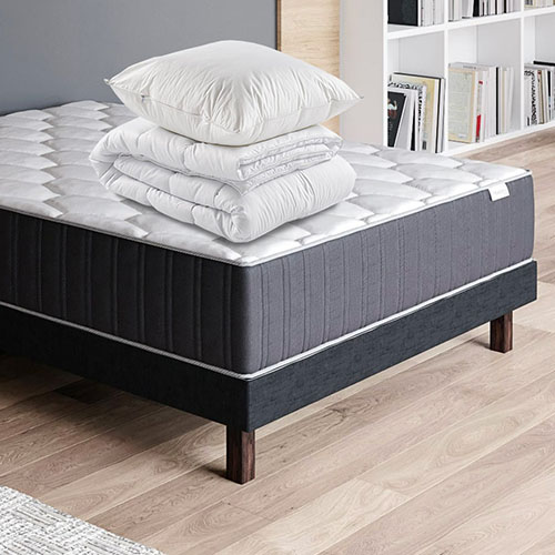 Ensemble matelas + sommier 160x200cm + couette + 2 oreillers - Memo Prestige
