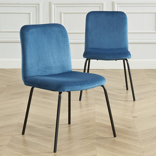 Lot de 2 chaises en velours bleu canard piètement en métal noir - Sophie
