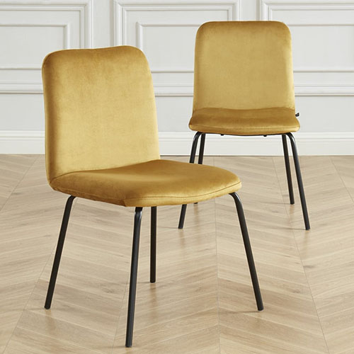 Lot de 2 chaises en velours jaune moutarde piètement en métal noir - Collection Sophie - ELLE DECO