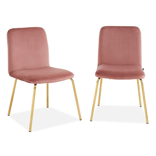 Lot de 2 chaises en velours rose piètement en métal doré - Collection Sophie - ELLE DECO