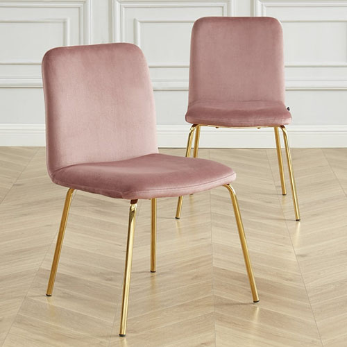 Lot de 2 chaises en velours rose piètement en métal doré - Collection Sophie - ELLE DECO