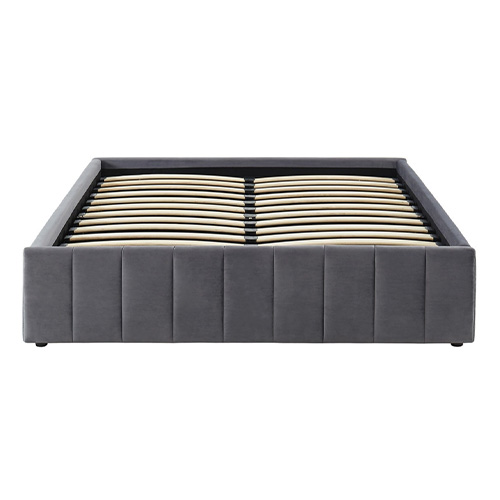 Lit coffre 140x190cm en velours gris anthracite + sommier relevable à lattes - Collection Ava - ELLE DECO