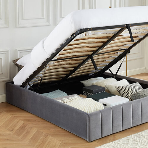 Lit coffre 160x200cm en velours gris anthracite + sommier relevable à lattes - Collection Ava - ELLE DECO