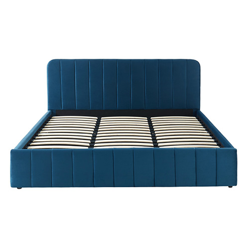 Lit coffre 180x200cm en velours bleu canard avec tête de lit + sommier à lattes - Collection Ava