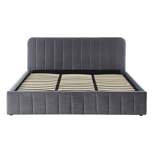 Lit coffre 180x200cm en velours gris anthracite avec tête de lit + sommier à lattes - Collection Ava