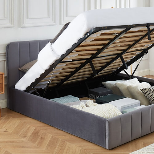 Lit coffre 180x200cm en velours gris anthracite avec tête de lit + sommier à lattes - Collection Ava