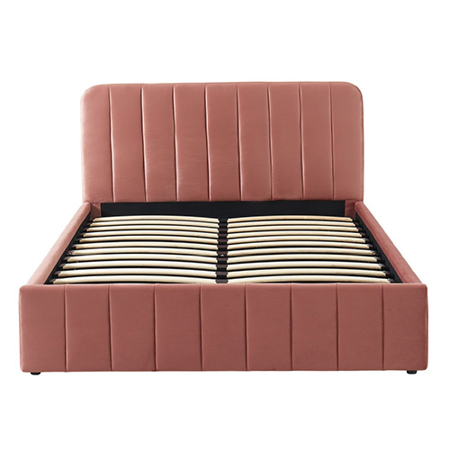 Lit coffre 140x190cm en velours rose blush avec tête de lit + sommier à lattes - Ava