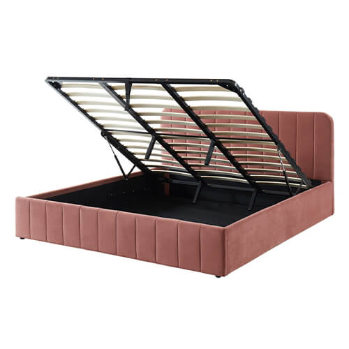 Lit coffre 180x200cm en velours rose blush avec tête de lit + sommier à lattes - Collection Ava - ELLE DECO