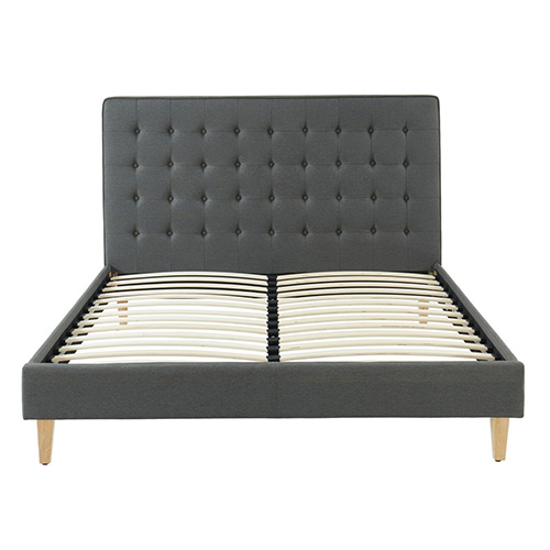 Lit adulte scandinave en tissu effet lin gris anthracite, sommier à lattes, 160x200 - Collection Marie - ELLE DÉCORATION