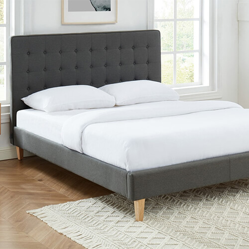 Lit adulte scandinave en tissu effet lin gris anthracite, sommier à lattes, 160x200 - Collection Marie - ELLE DÉCORATION