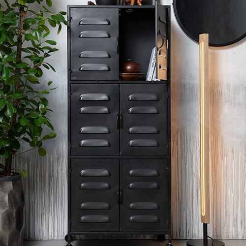 Armoire 6 portes en métal noir - Collection Boaz - Woood