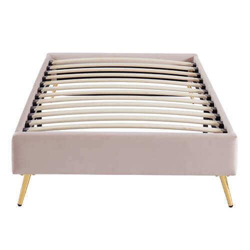 Lit simple JOHAN 90x190cm en velours rose poudré