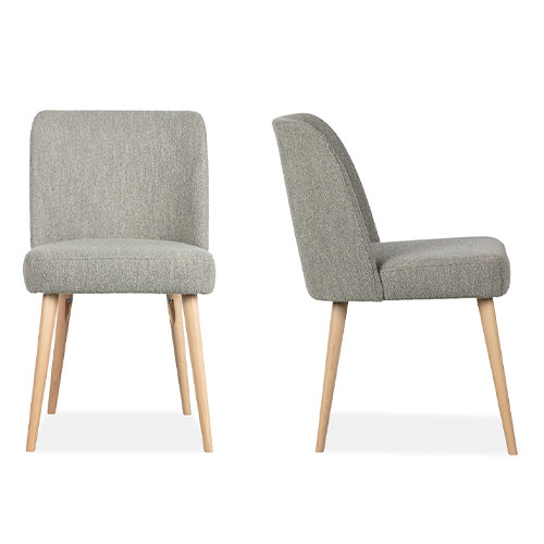 Lot de 2 chaises en tissu bouclé gris clair piètement bois - Collection Force - Vtwonen