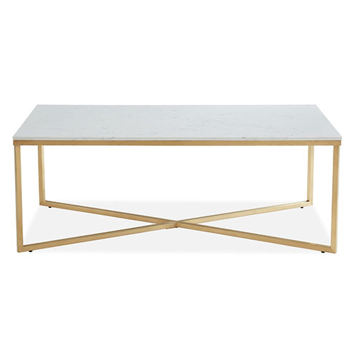 Table basse rectangulaire marbre blanc & métal doré - Bowie