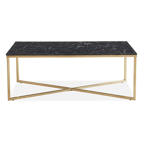 Elle Déco - BOWIE - Table basse rectangulaire en pierre façon marbre noir - L120cm