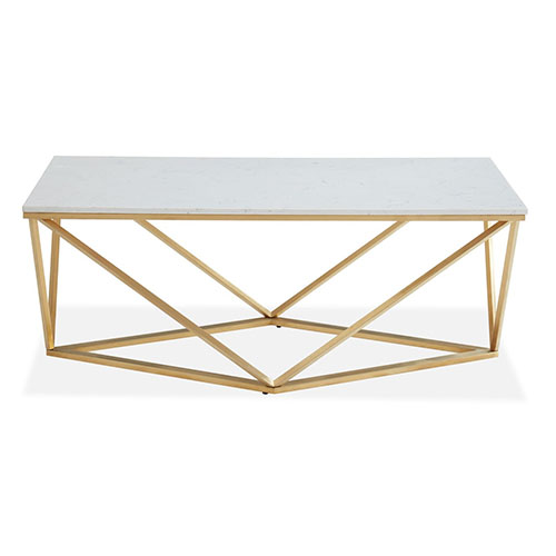 Elle Déco - ROXY - Table basse rectangulaire en pierre façon marbre blanc - L110cm