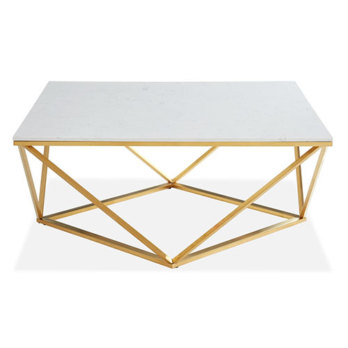Table basse carrée marbre blanc & métal doré - Roxy