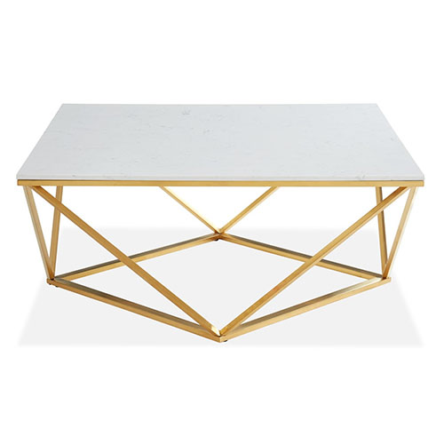 Elle Déco - ROXY - Table basse carrée en pierre façon marbre blanc - L100cm