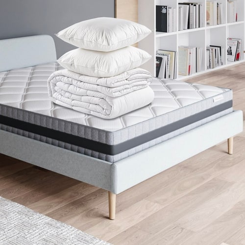 Matelas mémoire de forme 160x200 + couette chaude 240x220cm + 2 oreillers 60x60cm - Memo Luxe
