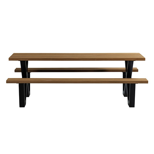 Table de jardin style pique-nique 6 personnes avec bancs intégrés en bois et métal - Tablo - Woood