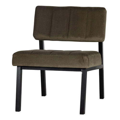 Fauteuil en velours vert kaki piètement en bois noir - Collection Kaja - Woood