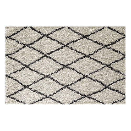 Tapis Shaggy Tapis Salon Poil Long Motif Diamant Scandinave Moderne Crème  Beige 150 cm carré