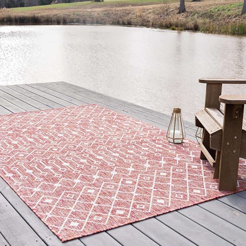 Tapis d'extérieur scandinave rouge 200x200cm carré - Collection Ethan