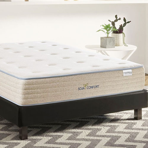 Ensemble matelas mémoire de forme Confort Soja + sommier 180X200 cm - Mousse HR avec Soja naturel - Epaisseur 22 cm