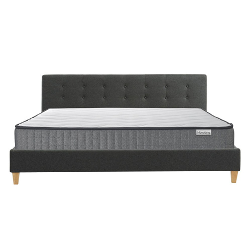 Ensemble matelas mémoire + lit et sommier 160x200cm avec tête de lit capitonnée en tissu gris foncé Ergo Royal - Collection Milo
