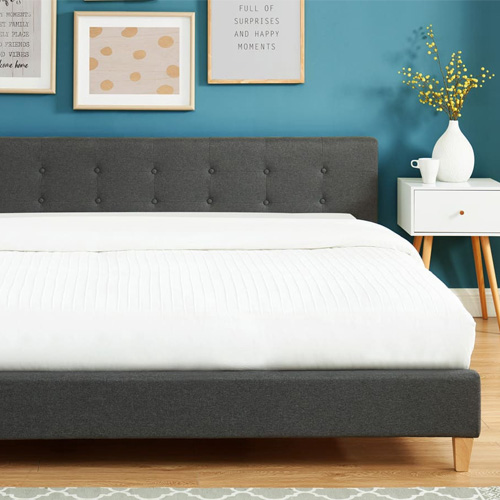 Ensemble matelas mémoire + lit et sommier 160x200cm avec tête de lit capitonnée en tissu gris foncé Ergo Royal - Collection Milo