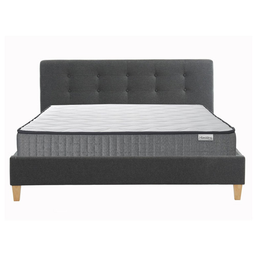 Ensemble matelas mémoire + lit et sommier 140x190cm avec tête de lit capitonnée en tissu gris foncé Ergo Royal - Collection Milo