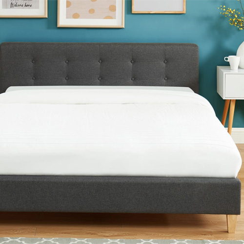 Ensemble matelas mémoire + lit et sommier 140x190cm avec tête de lit capitonnée en tissu gris foncé Ergo Royal - Collection Milo